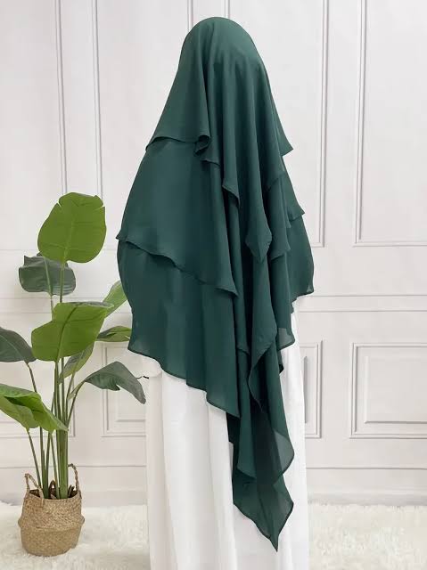 Green Luxurious Pinterest 3 Layer Khimaar